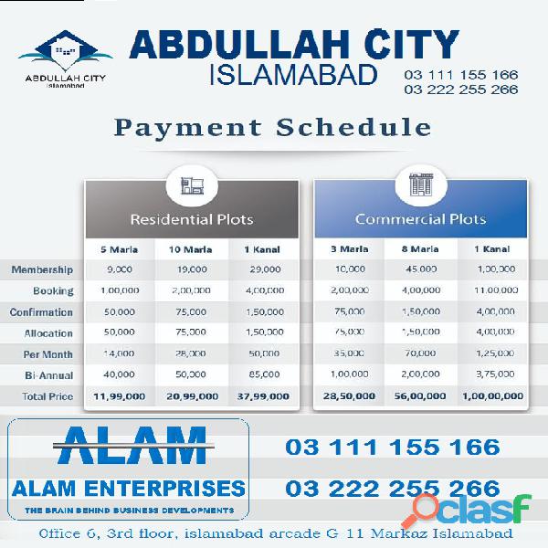 Abdullah City Islamabad plots available for sale ideal location & easy installments