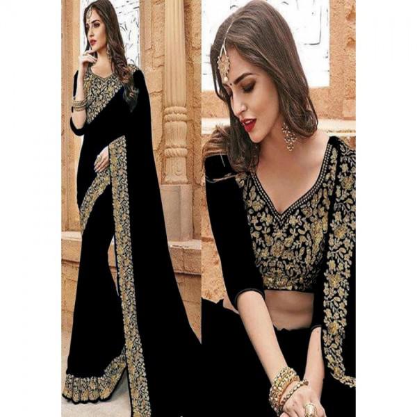 Buy Saree Wedding Collection Black Chiffon with Golden